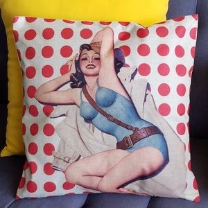 Vintage Style Pin Up Girl Pillow Cover